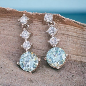 Moissanite Earrings • 1Ct Moissanite Drop Earrings • Aquamarine Earrings in 925 Sterling Silver • Elegant Choice • By TimelessTouchesGoods