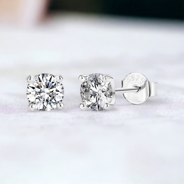 Moissanite Earrings • Stud Earrings in 925 Sterling Silver • Perfect for Her