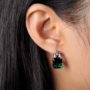 Emerald Cut Sterling Silver Earrings: 3.76 Carat Nano Gemstone Hoops