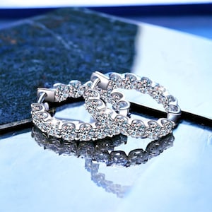 Moissanite Earrings • Huggie Hoop Earrings • Hoop Moissanite in 925 Sterling Silver, 18k Gold Plated • Perfect Gift For Mothers