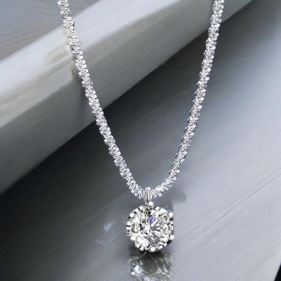 Moissanite Pendant Necklace • 925 Sterling Silver Link Chain