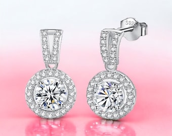Moissanite Drop Earrings • 925 Sterling Silver, GRA Certified