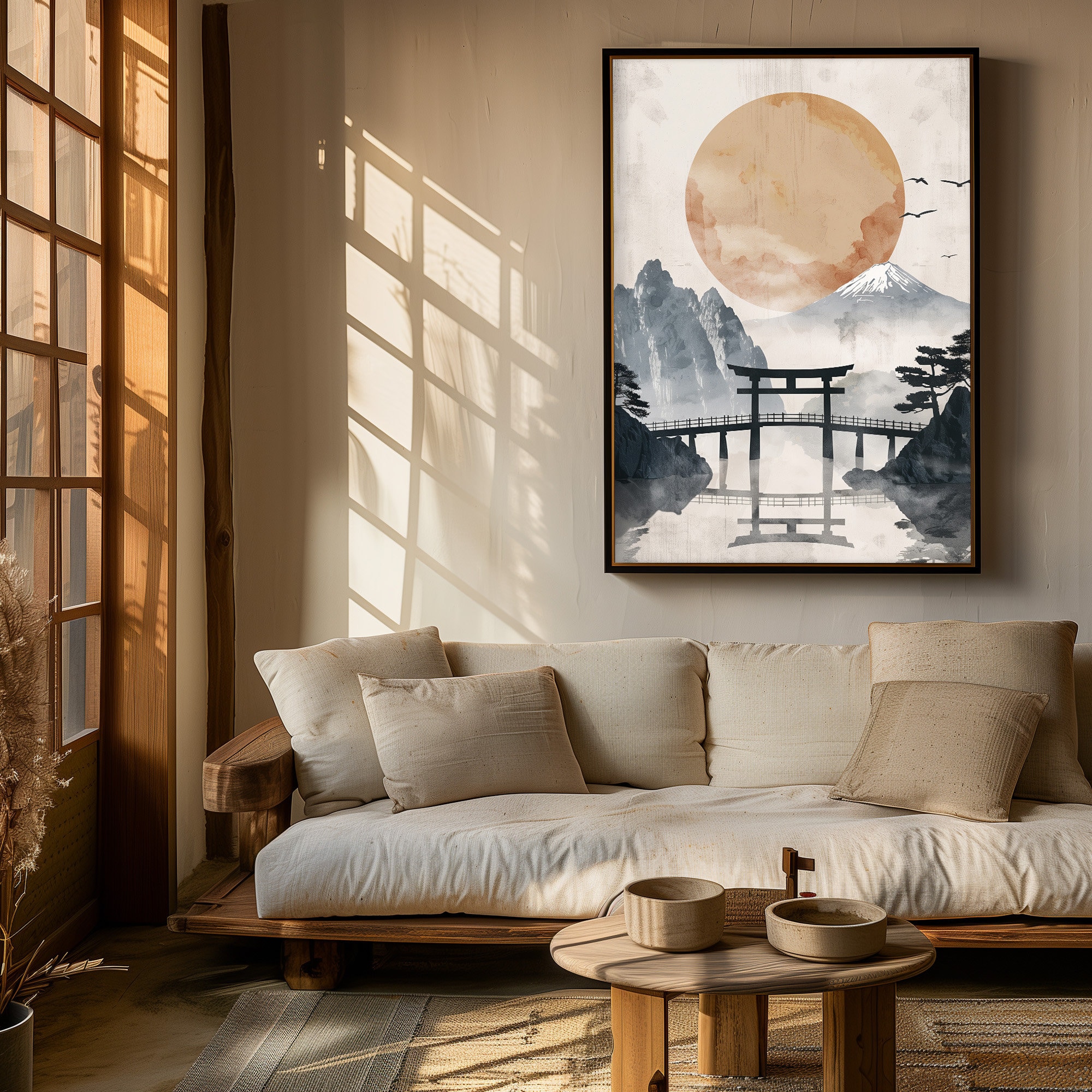 Mountain Landscape Japandi Wall Art - Abstract Wabi Sabi Print - Modern ...