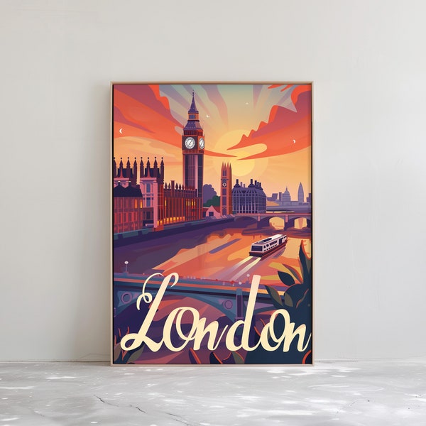 Vintage London Travel Poster - Colorful London Wall Art - Retro Great Britain Gift | Printable Digital Download