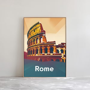 Poster de viagens da Rom - Arte colorida da parede da Rom - Poster de viagens da Europa - Itália Impressão | Download digital para impressão