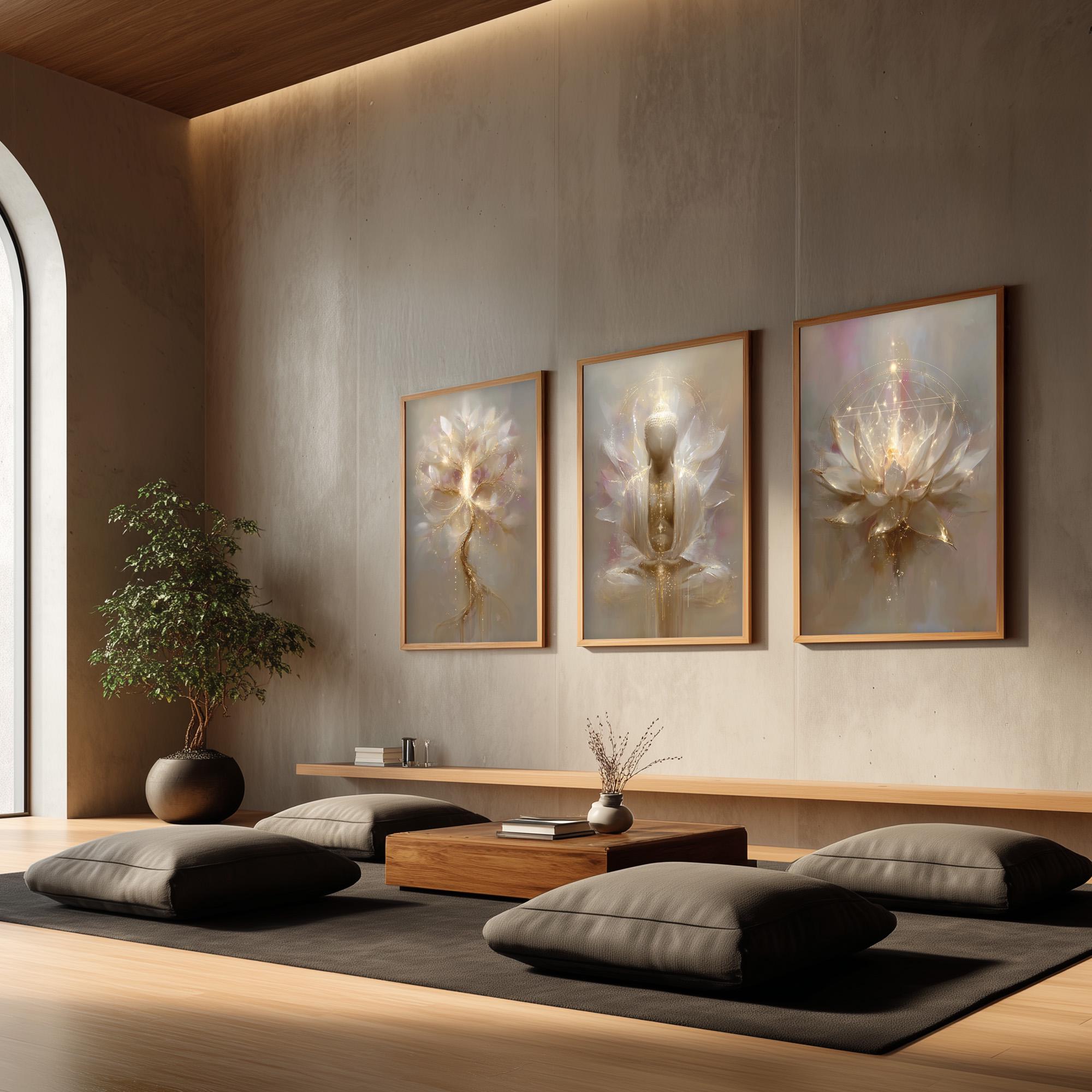 Spiritual Wall Art Set of 3 | Lotus Flower Buddha Tree of Life ...