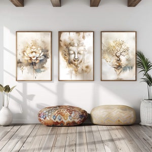 Lotus Flower, Buddha, Lotus Flower - Set of 3 - Spiritual Wall Art - Yoga Studio Poster -  Watercolor Decor | PRINTABLE Digital Download