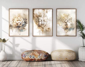 Lotus Flower, Buddha, Lotus Flower - Set of 3 - Spiritual Wall Art - Yoga Studio Poster -  Watercolor Decor | PRINTABLE Digital Download