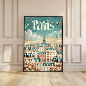 Poster de viagens vintage de Paris - arte colorida da parede de Paris - presente retro de França | Download digital para impressão