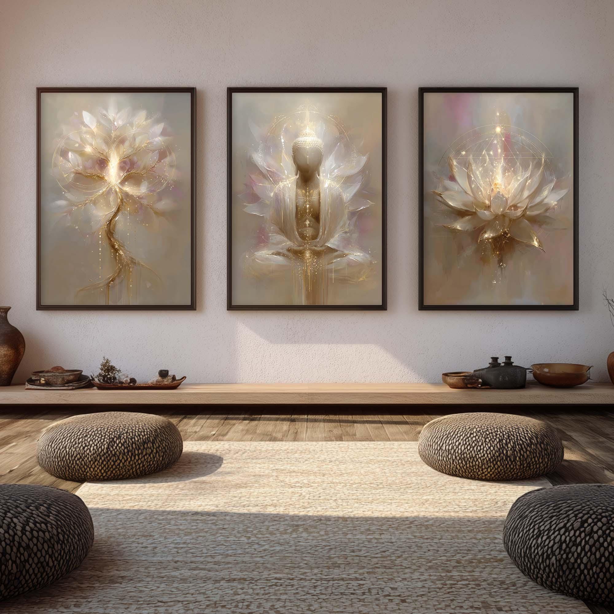 Spiritual Wall Art Set of 3 | Lotus Flower Buddha Tree of Life ...