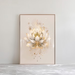 Arte della parete del fiore di loto dell'acquerello - Poster di consapevolezza e meditazione - Stampa artistica di energia spirituale / Download digitale STAMPABILE