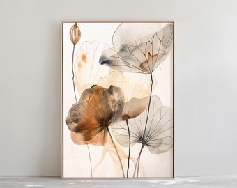 Floral Japandi Wall Art Print - Abstract Wabi Sabi Print - Modern ...
