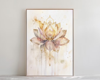 Watercolor Lotus Flower Wall Art - Mindfulness & Meditation Poster - Spiritual Energy Art Print | PRINTABLE Digital Download