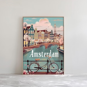 vintage de voyage d'Amsterdam - oeuvre d'art murale colorée d'Amsterdam - cadeau rétro des Pays-Bas | Téléchargement numérique imprimable