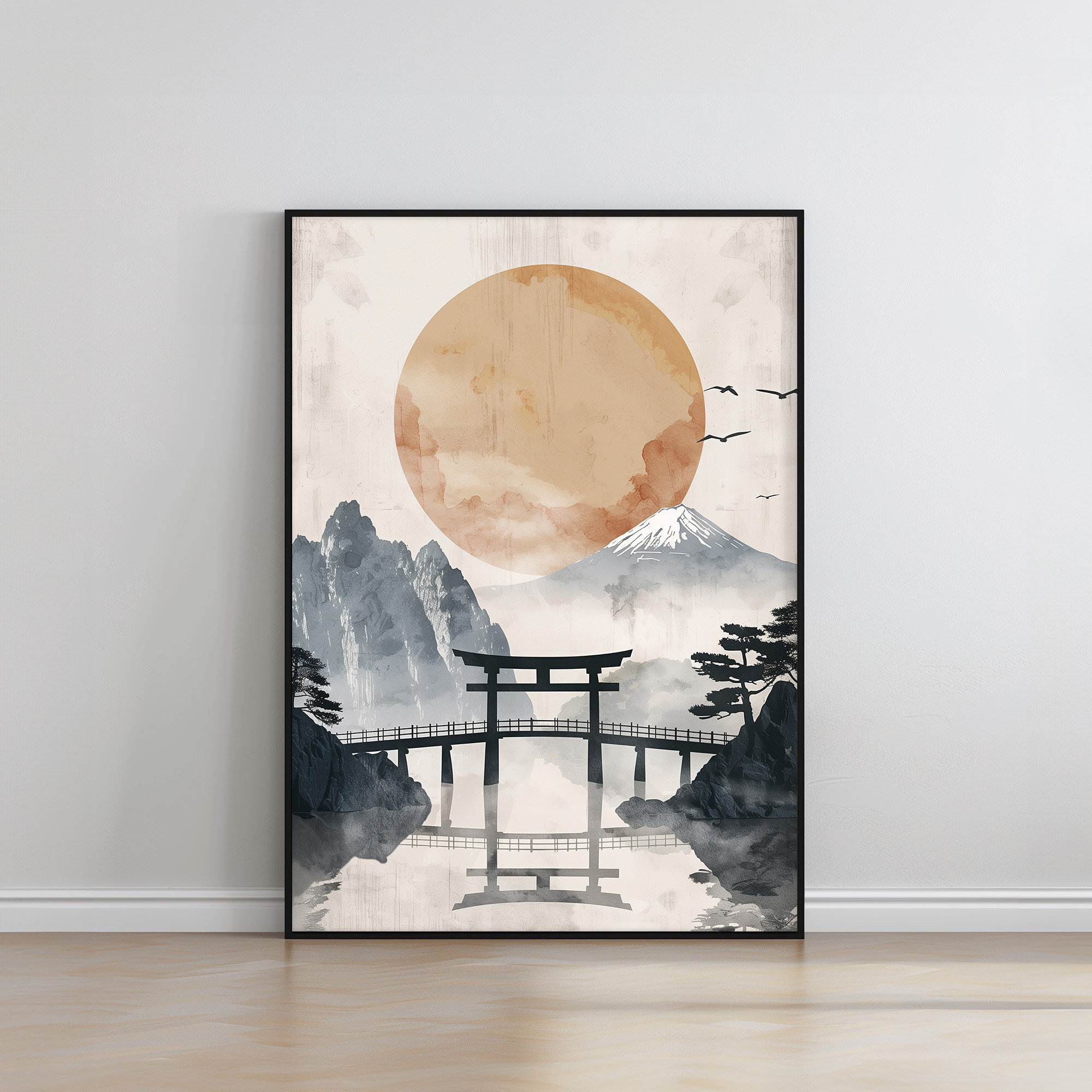 Mountain Landscape Japandi Wall Art - Abstract Wabi Sabi Print