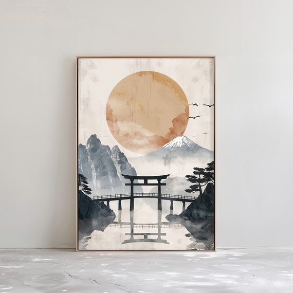Mountain Landscape Japandi Wall Art - Abstract Wabi Sabi Print