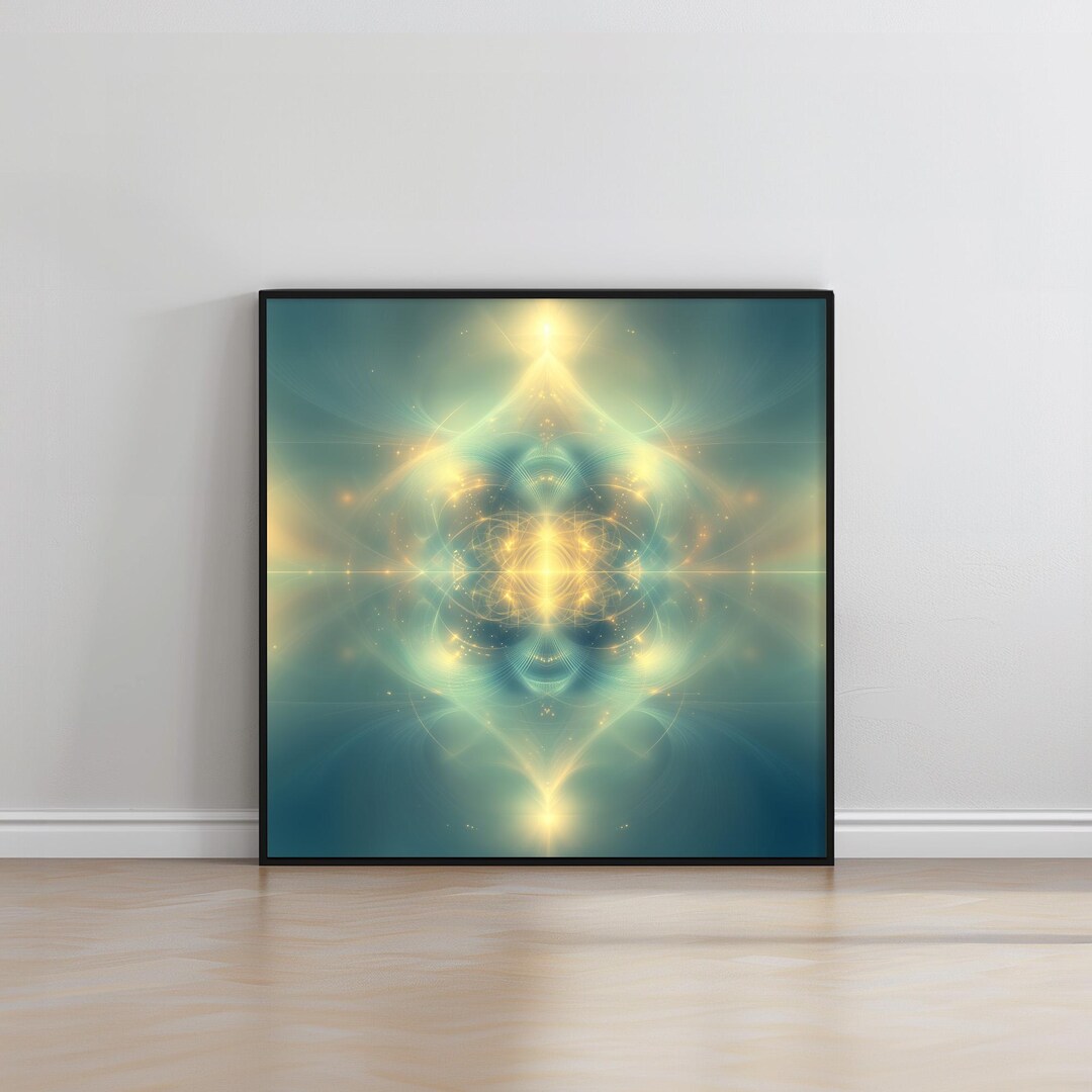 Luminous Sacred Geometry Digital Art – Calming Teal & Gold Mandala ...