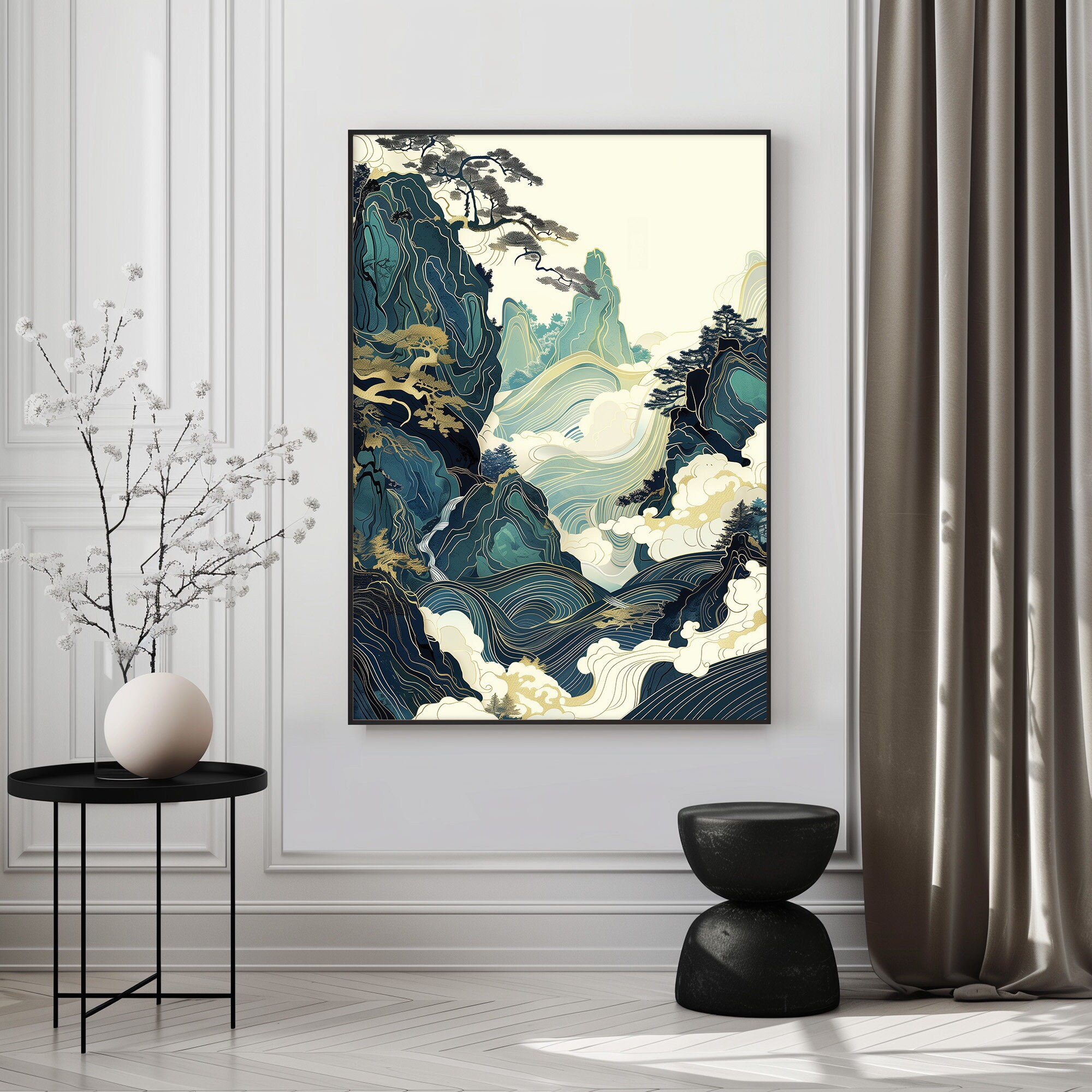 Mountain Landscape Japandi Wall Art - Abstract Wabi Sabi Print - Modern ...