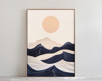 Sunset Seascape Japandi Art Print - Abstract Wabi Sabi Landscape (Digital Download)