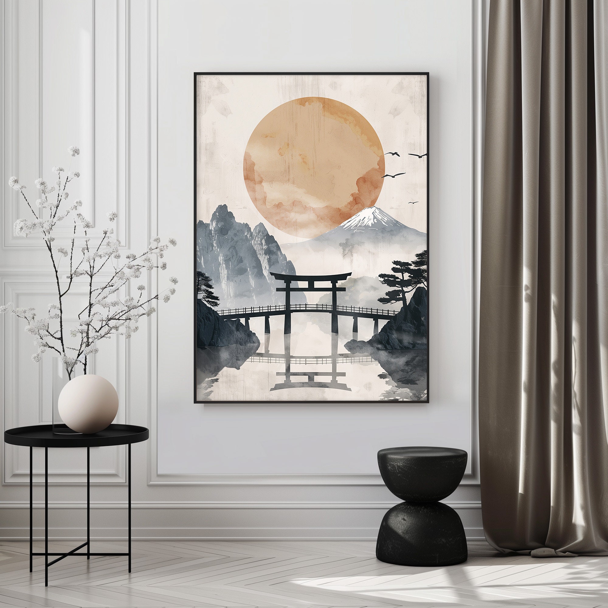 Mountain Landscape Japandi Wall Art - Abstract Wabi Sabi Print - Modern ...