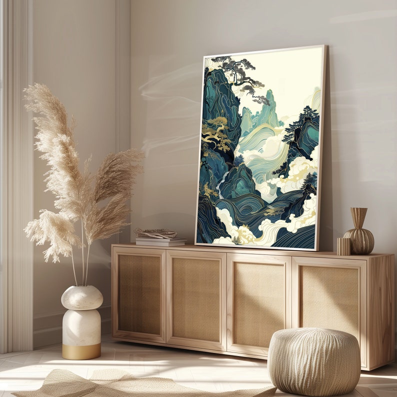 Mountain Landscape Japandi Wall Art - Abstract Wabi Sabi Print - Modern ...