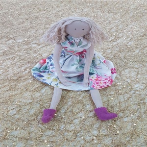 Handmade Tilda Doll: Long Hair Toy Rag Doll, Cotton Fabric