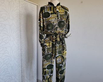 Vintage Jumpsuit Overall 80er grün gemustert