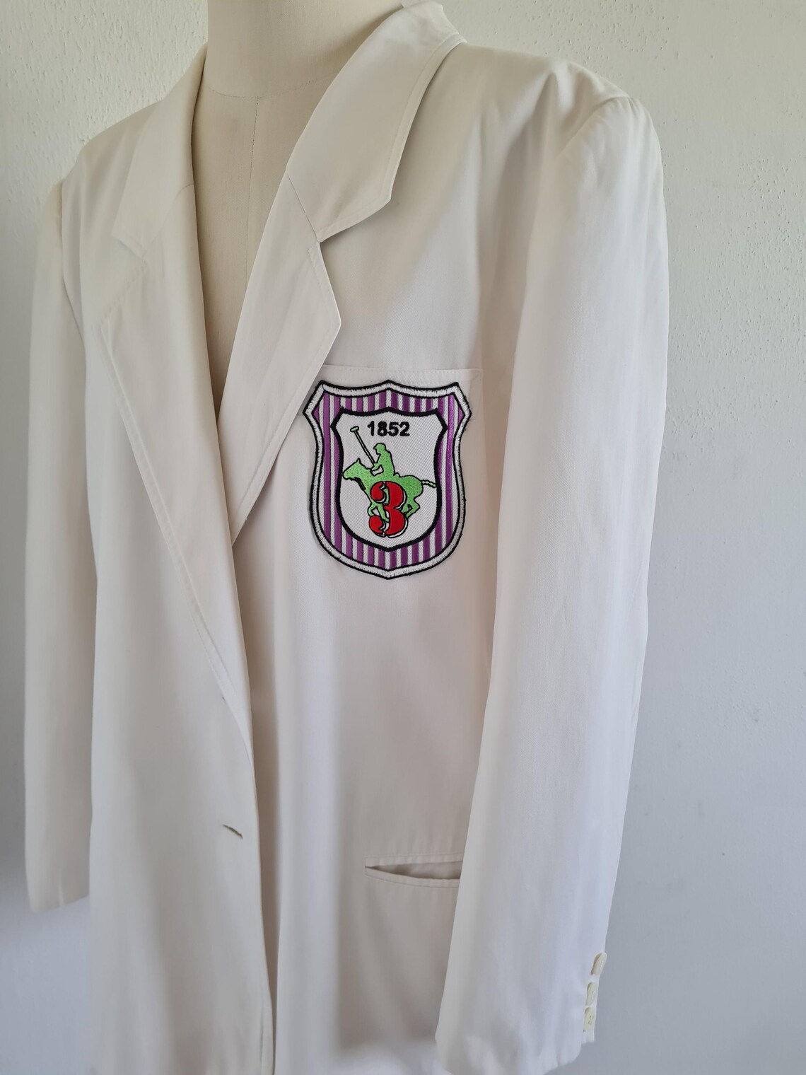 Weißes Vintageblazer 80er Jahre oversize baumwolle, foto 2 di 5