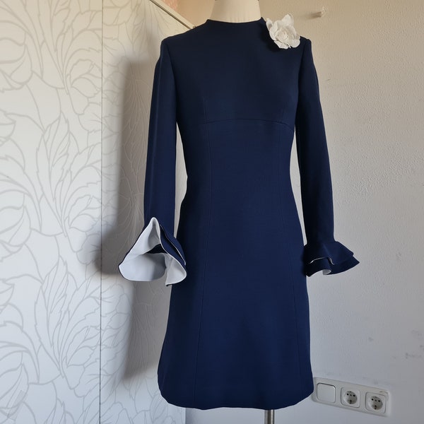 Vintagekleid 70er wolle dunkelblau empire  cocktailkleid