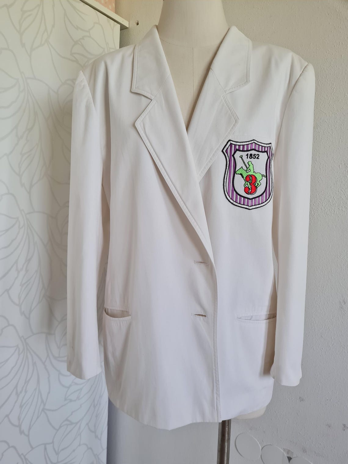 Weißes Vintageblazer 80er Jahre oversize baumwolle, foto 3 di 5