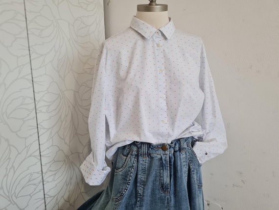 Gr.46 Tommy hilfiger vintagebluse hemd weiß blau rot