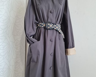 Size 48 women's vintage trench coat, oversized transitional coat, grey beige