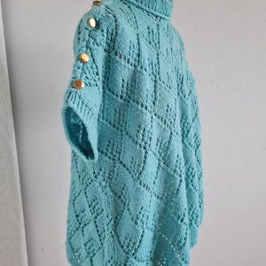 Storlek XL vintage handstickad tröja, turkos, 80-talsstil