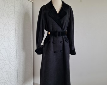 Michele Boyard 80s vintage coat winter coat, grey black, velvet