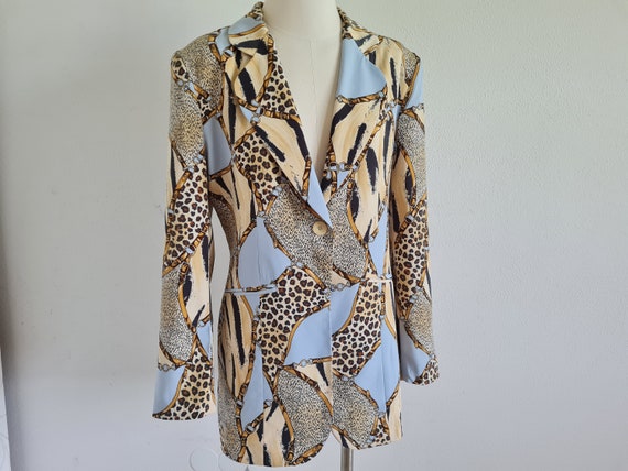 Vintageblazer gemustert gr36-38 jacke blau/gelb