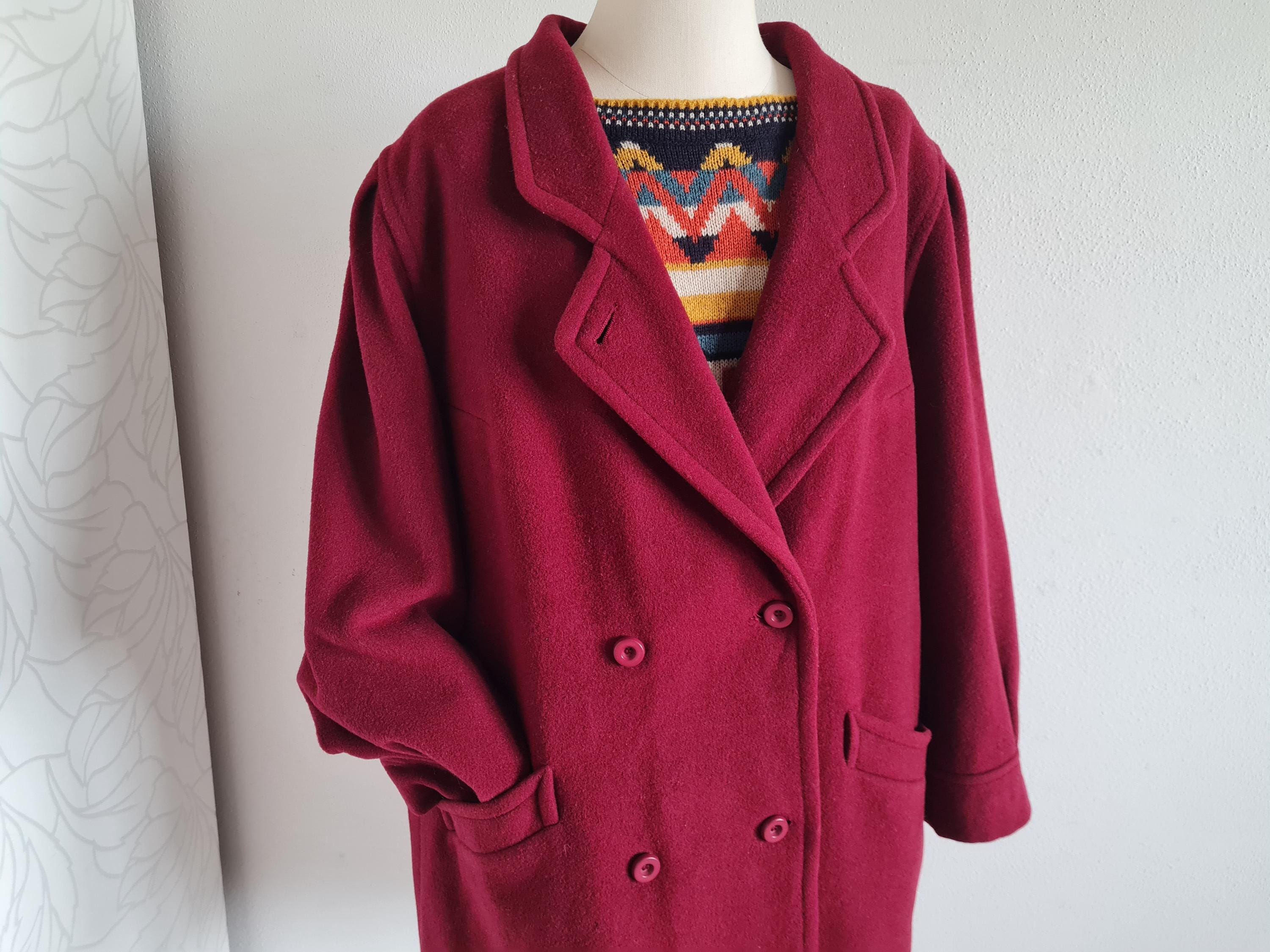 80er Vintage Kurzmantel Wolle/Kaschmir weinrot oversize Winter