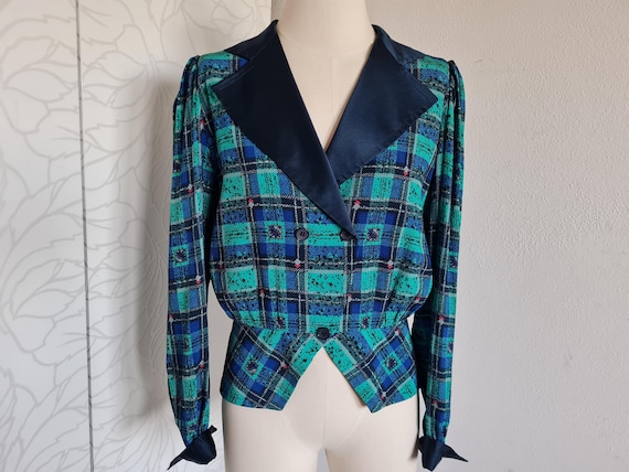 pret a porter  Jacke SEIDE designerjacke kariert blau/grün hochwertig
