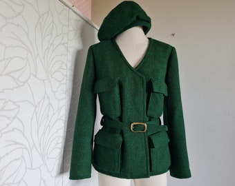 Vintage handmade Jacke und Mütze grün