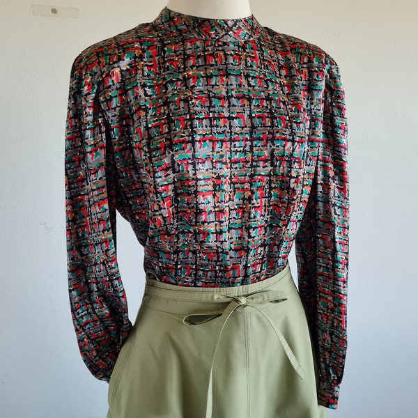 Vintage bluse gemustert Seide blumig 80er 90er