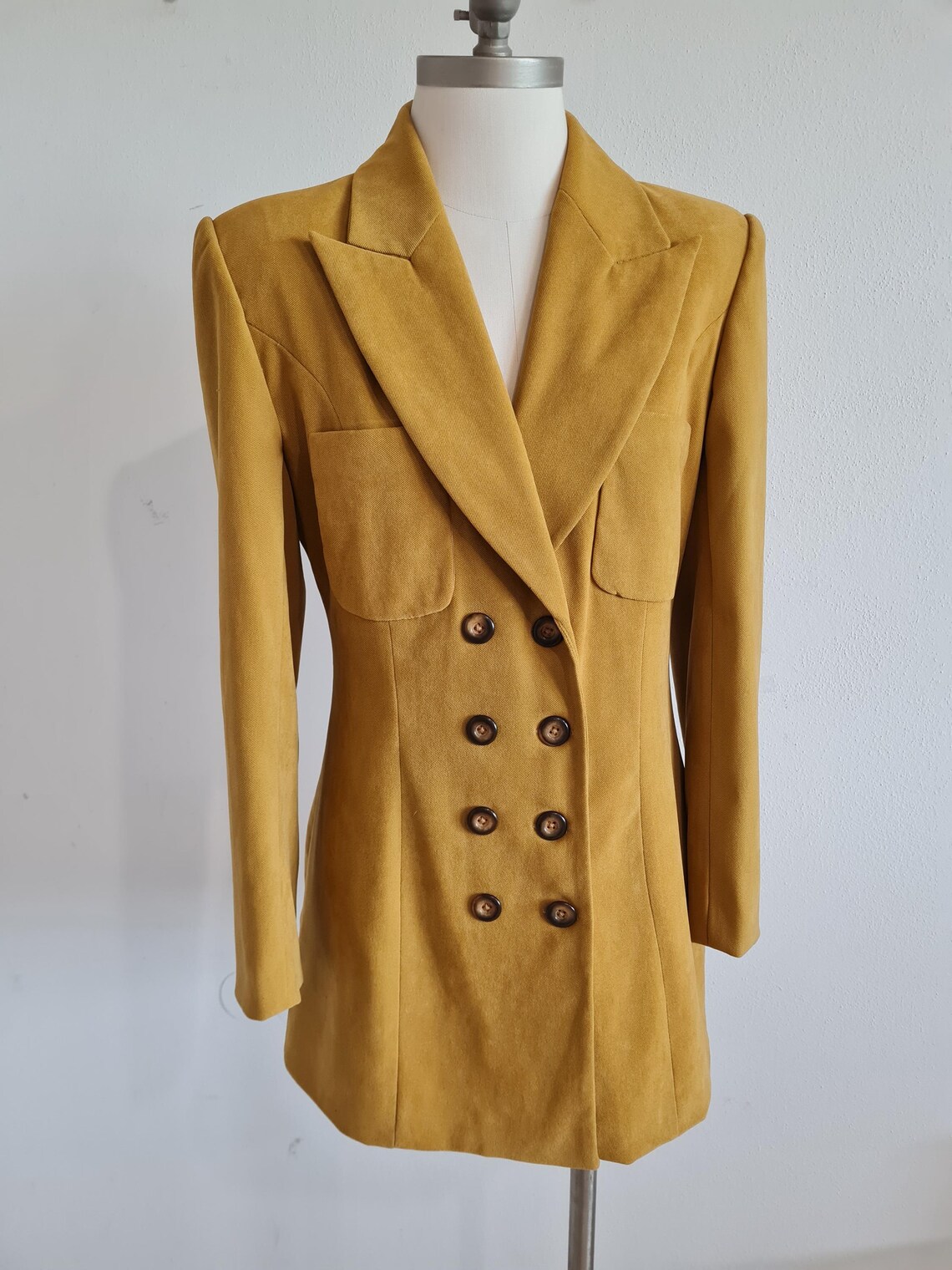 Senffarbener Vintageblazer 90er zweireihig, foto 3 de 5