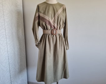 80er Vintage Kleid grau mit streifen