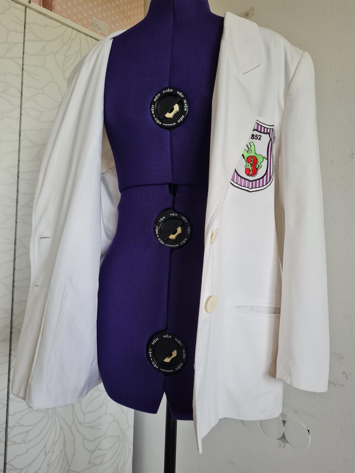 Weißes Vintageblazer 80er Jahre oversize baumwolle, foto 4 di 5