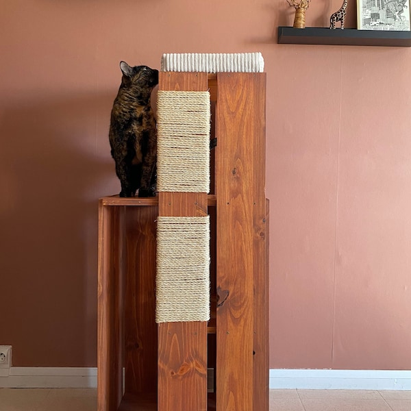 Arbre à chat en bois, robuste et esthétique, fait main, griffoir pour chats, tour pour chats, meubles pour chats, cadeaux pour chats