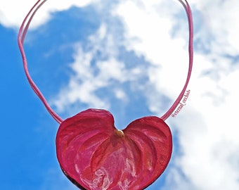 Real Flower Necklace - Preserved Anthurium - Romantic jewelry for valentine's day - Pink flower necklace