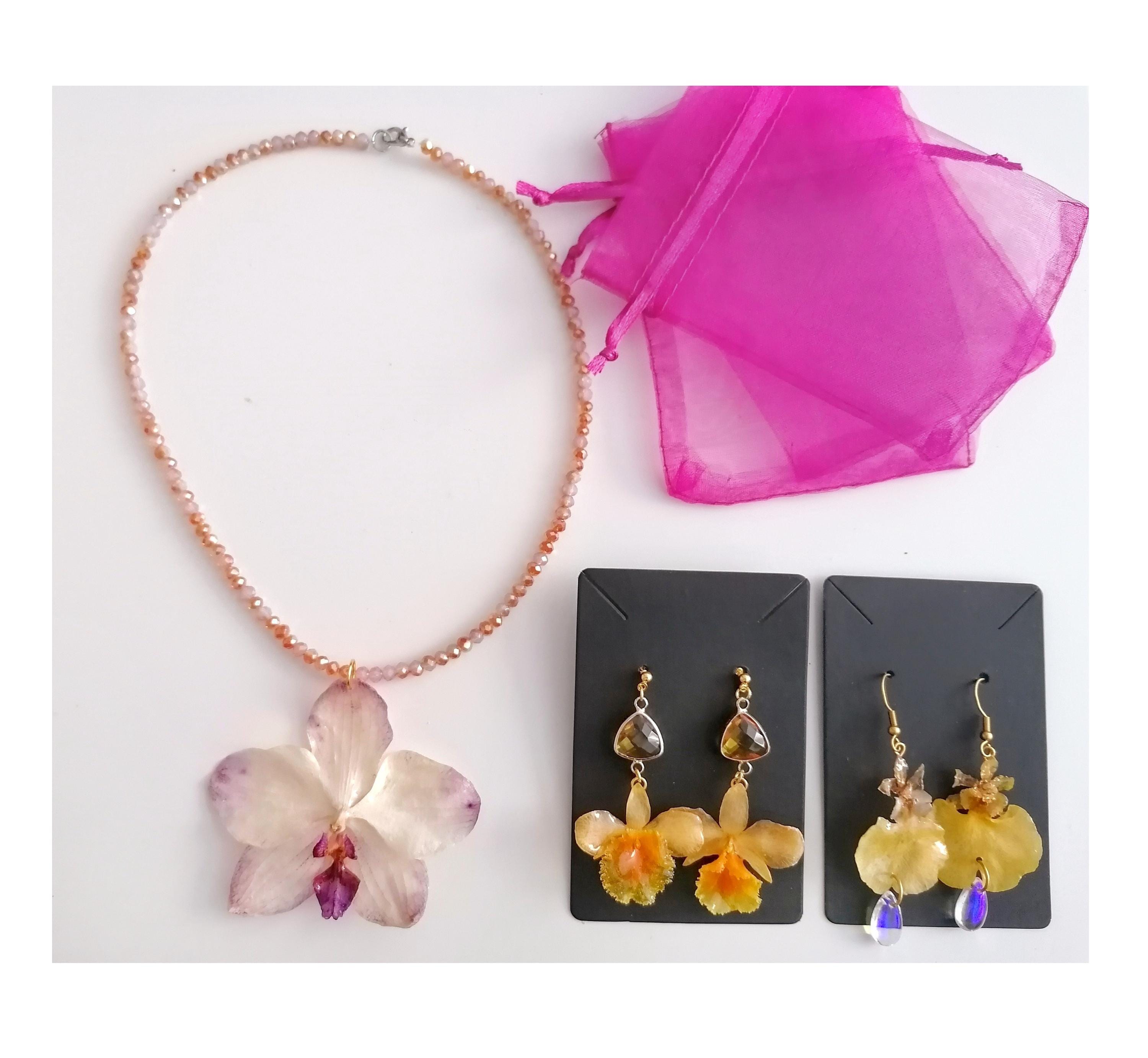 Real Flower Necklace - Preserved Orchid With Glass Beads. - Etsy UK