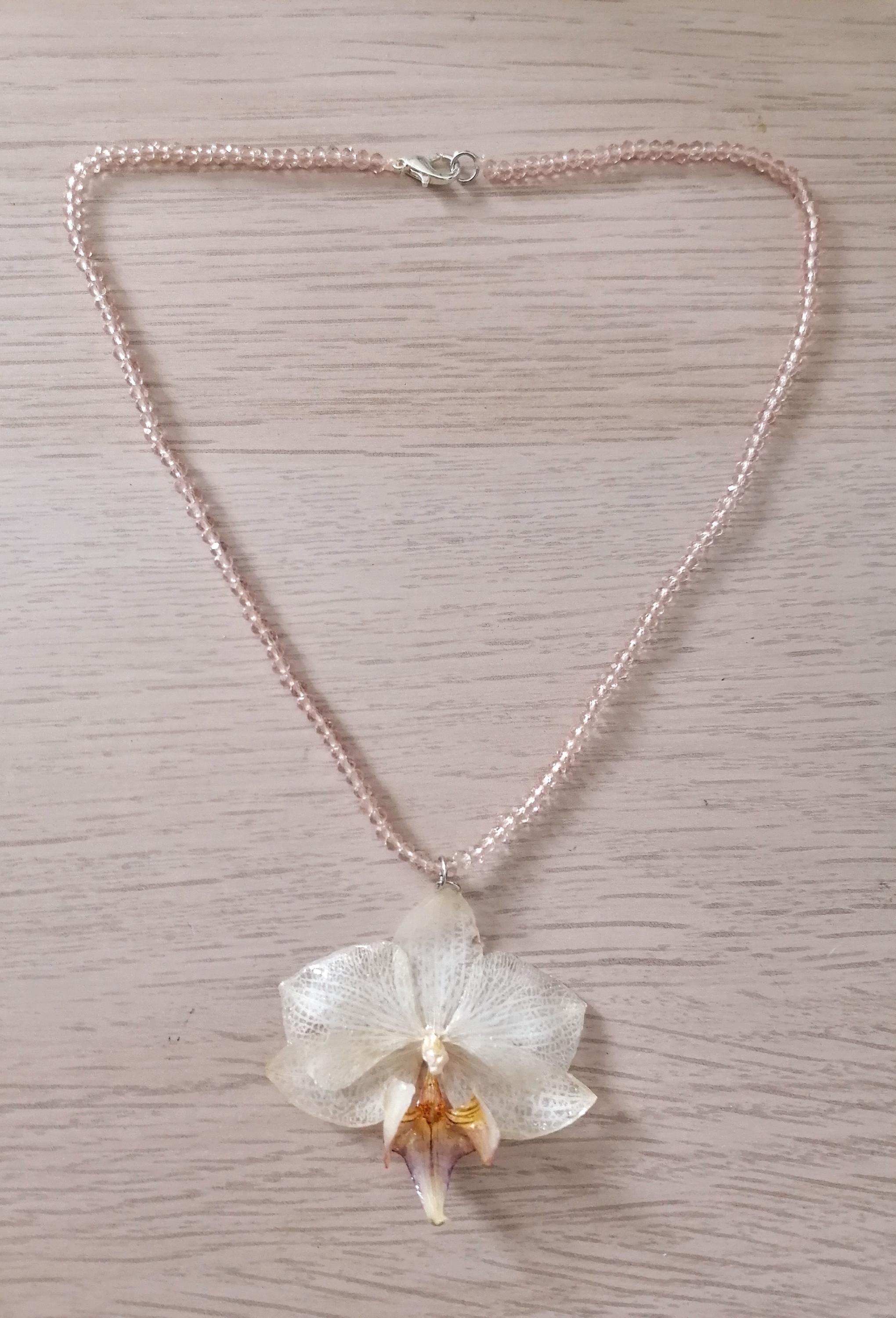 Recycled Paper Orchids Necklace, Off White main image 1