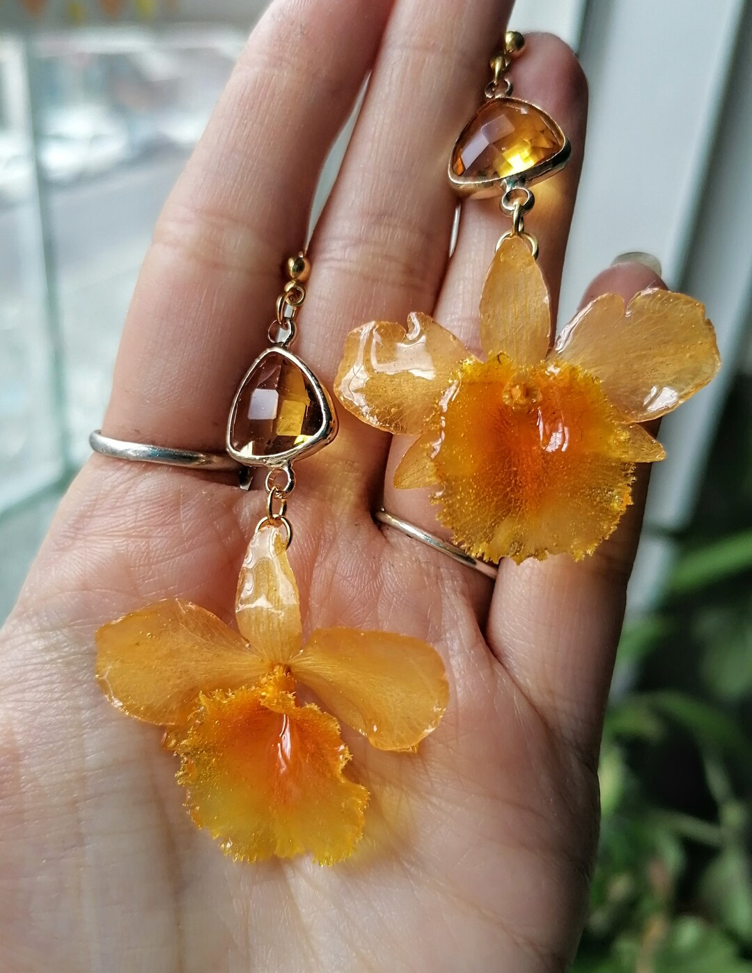 Real Orchid Earrings - Real Dendrobium Orchid Jewelry With Glass