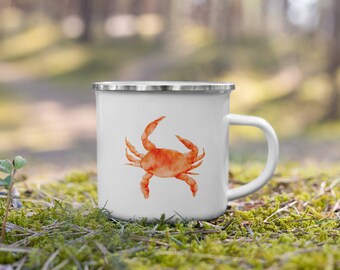 Personlig emaljmugg, nautisk, minimalistisk, nautisk, shabby chic, camping, födelsedagspresent, krabba, cancer, stjärntecken