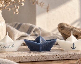 Home Port Candles 3-delat set, personlig present med önskad plats, nautisk dekor, kärlek till hemmet, båtljus, origami, kustkärlek