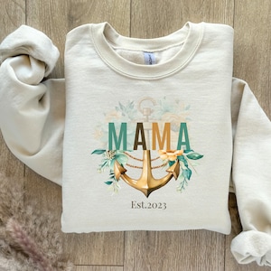 Sweatshirt mom, maritime mom sweater with flowers, gift for birth, Mother&#39;s Day, coastal mom, anchor love, birthday gift mom, sand